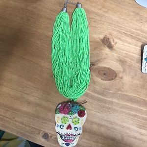 Sugar Skull Clay Pendant Necklace